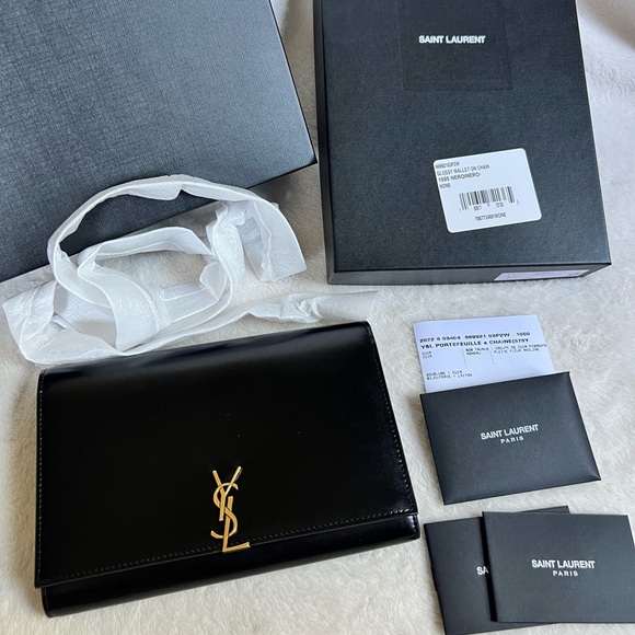 Saint Laurent Smooth Calfskin Monogram Gold Chain Wallet NWT in box - Picture 6 of 17